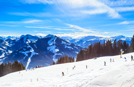 On the slopes of the ski resort Brixen im Thalef. Tyrol, Austriaの写真素材