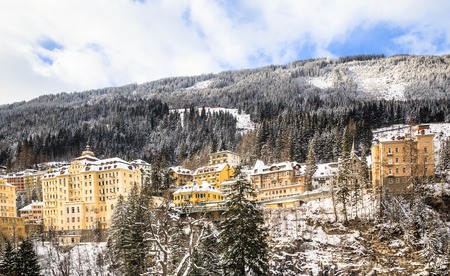 View of hotels in the austrian spa and ski resort Bad Gasteinl, Austriaの写真素材