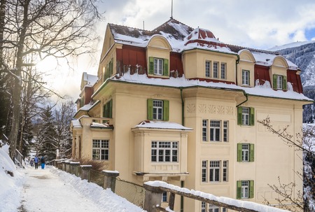 View of hotel in the austrian spa and ski resort Bad Gasteinl, Austriaのeditorial素材