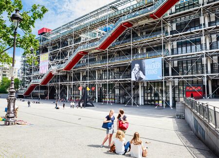 Facade of the Centre of Georges Pompidou timelapse in Paris, France. The Centre of Georges Pompidou is one of the most famous museums of the modern art in the worldのeditorial素材