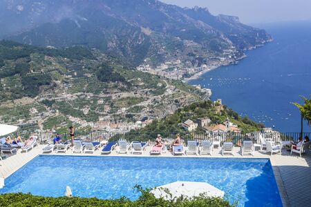 Swimming Pool On Amalfi Coast.  Ravello village,  Italyのeditorial素材