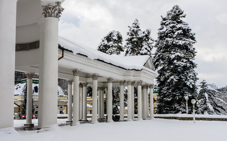 Fragment of Rudolf pramen colonnade in winter. Spa town Marianske Lazne (Marienbad) Czech Republicの写真素材