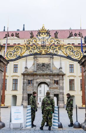 Prague Castle Security guards at the gate of  Royal Palace in Prague, Czech Republic