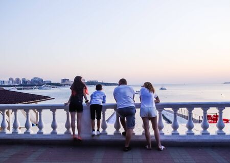 Evening landscape of resort town Gelendzhik on the coast the Black Sea bay.  Krasnodar region.  Russiaのeditorial素材