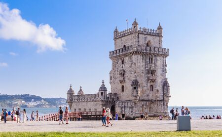 Belem Tower on the Tagus River a famous landmark in Lisbon, Portugalのeditorial素材