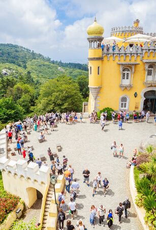 The walkway to the entrance of the Pena Palace, Pedro de Penaferrim, Sintra, Portugal, an UNESCO World Heritage Site.のeditorial素材