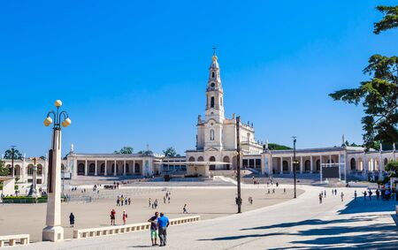 Sanctuary of Fatima, Portugal. Basilica of Nossa Senhora do Rosario and the colonnade in the city of Fatima. Fatima is a Major Catholic Marian Shrineのeditorial素材