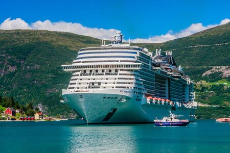 Luxury cruise liner MSC Meraviglia  In The Fjord Of Olden Norwayのeditorial素材
