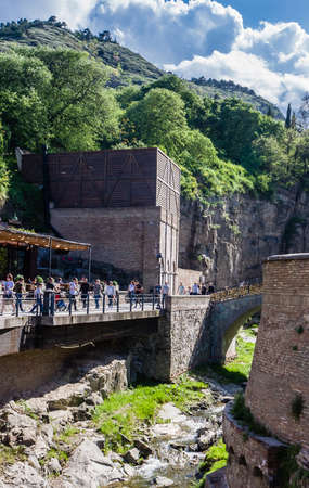 Old Tbilisi - houses, sulfur bath house above the spring of waterfall in Abanotubani district. Tbilisi, Georgia.のeditorial素材