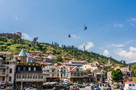 View of historical center of Tbilisi and Narikala fortressのeditorial素材