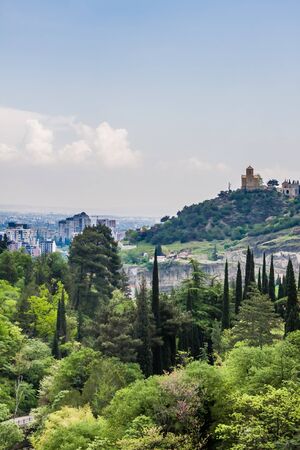 A view of Tbilisi botanical garden.  Tabor Monastery of the Transformation on the background. 