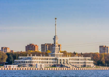 View of the Northern river port from the side of Northern Tushino. Moscow. Russiaの写真素材