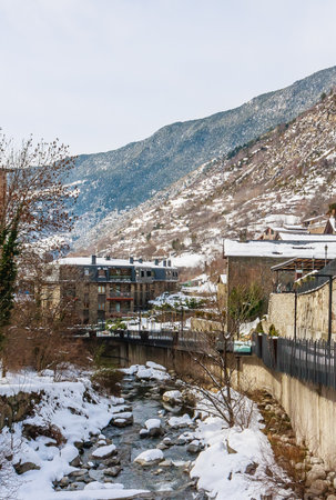 View of Les Bons village near Encamp. Andorraの写真素材