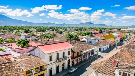 View of the colonial city of Granada in Nicaragua, Central America, from the rooftop of the La Merced Church (Iglesia de La Merced)のeditorial素材