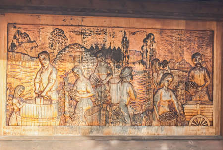Bas-relief of winemaking on road near Egregy, Heviz, Hungaryのeditorial素材