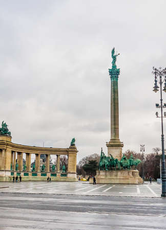 Hungary, Budapest, Heroes' Square (Hosok tere), the Millennium Monument, listedのeditorial素材