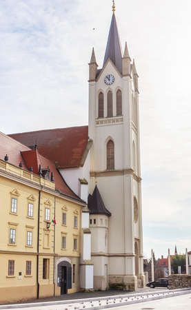 Gothic Franciscan parish church and high school in Main Square, Keszthely, Lake Balaton, Hungary, Europeの写真素材