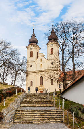 Tihany village on shores of Lake Balaton, Tihany Peninsula, Hungary. 17th century Baroque church built on site of the 10th century Benedictine Abbey.のeditorial素材
