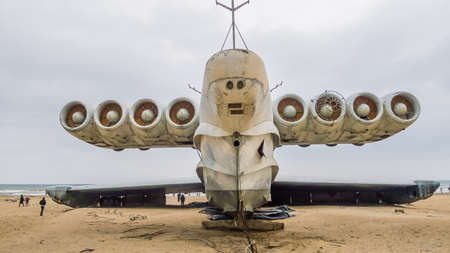 Rocket ship-ekranoplan project 903 "Lun" on the Caspian Sea shore. Dagestan, city of Derbent, Russiaのeditorial素材