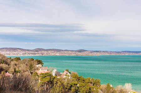 View from the Tihany abbey at the Balaton lake and about Balatonfured, Hungaryのeditorial素材