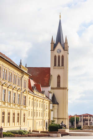 Gothic Franciscan parish church and high school in Main Square, Keszthely, Lake Balaton, Hungary, Europeのeditorial素材