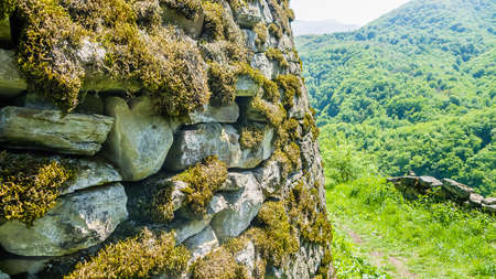 Fragment of Federal cultural heritage site "Mosque", XI-XII centuries. - "The village of Kala-Koreish". Dagestan.の写真素材
