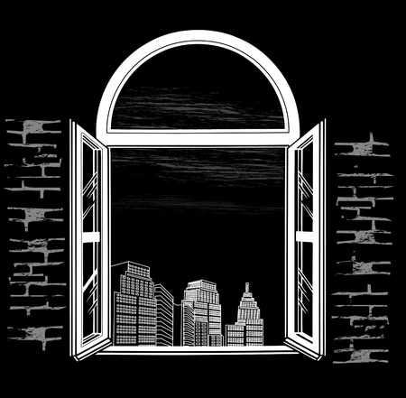 kind of semi-circular window at night cityのイラスト素材