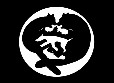 Fighting cats, mouse, dog, bird silhouetteのイラスト素材