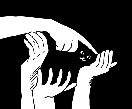 hands, stroking a kittenのイラスト素材