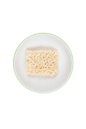Noodles row in bowl isolated on white backgroundの写真素材