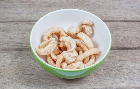 Pork snack,Pork rind, Pork scratchings, Pork crackling appetizersの写真素材