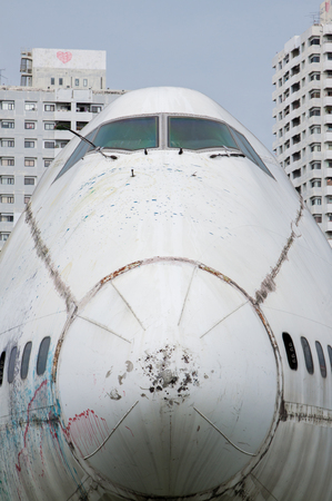Abandoned Airplane,old crashed plane with,plane wreck tourist attraction,Old plane wreck,out focusのeditorial素材