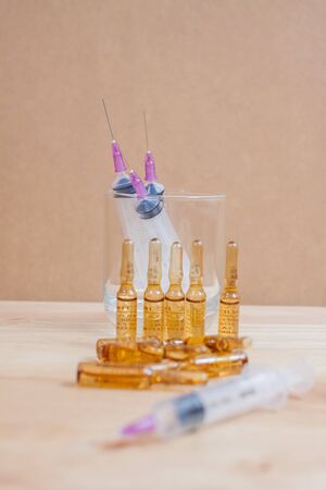 medical ampoule and syringe. Vials of medicationsの写真素材