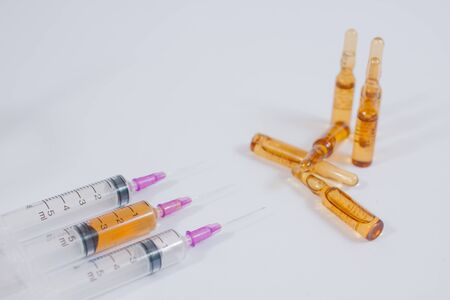 medical ampoule and syringe. Vials of medicationsの写真素材