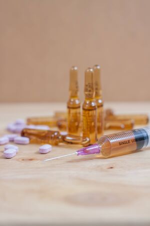 medical ampoule and syringe. Vials of medicationsの写真素材