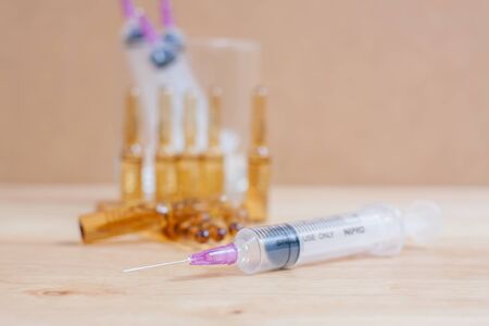 medical ampoule and syringe. Vials of medicationsの写真素材
