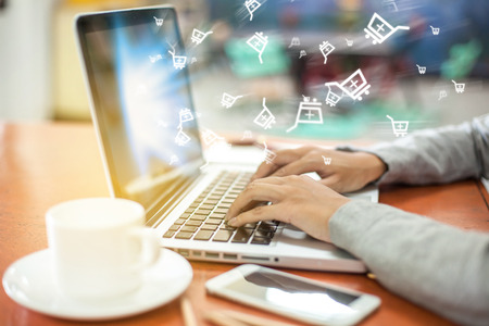 shopping online from taplet and pc. Concept of buying digital online.の写真素材