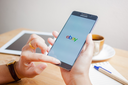Sakon Nakhon, THAILAND -August 1,2017: Ebay app on a smartphone screen. ebay is one of the largest online auction and shopping websites.のeditorial素材