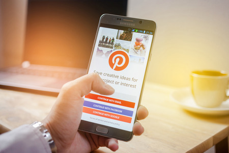 Sakon Nakhon, THAILAND -August 1,2017:Samsung note5 with social Internet service Pinterest on the...
