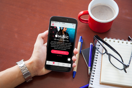 bangkok, thailand - June 17.2016: Apple music app showing on IOS. Apple Music is the new iTunes-based music streaming service のeditorial素材
