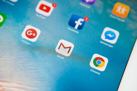 Bangkok, Thailand - May 23,2016: SmartPhone with Google Gmail app logo on the display. Gmail is a most popular free Internet e-mail service provided by Google.のeditorial素材