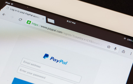 Bangkok,thailand - June 15, 2016:Paypal close up on laptop screen. PayPal is a popular and international method of money transfer via the Internet.のeditorial素材