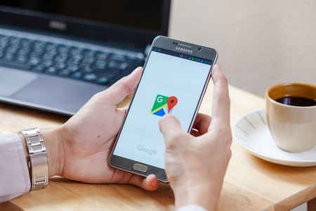 Bangkok, Thailand - August 8,2016: Google Maps forSamsung note5 . Its location service can work with or without a GPS receiver. Build for Android and iOS.のeditorial素材