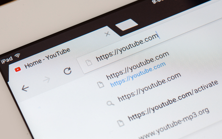 Bangkok,thailand - June 15, 2016:The logo of the brand "Youtube". YouTube is a video-sharing website, service was in 2005. In November 2006, it was bought by Google for US$1.65 billion.のeditorial素材