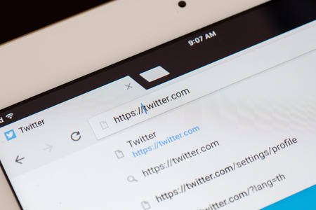 Bangkok,thailand - June 9, 2016:Close-up image of Twitter home page. Twitter is an online social networking and microblogging service that enables its users to send and read text-based posts .のeditorial素材