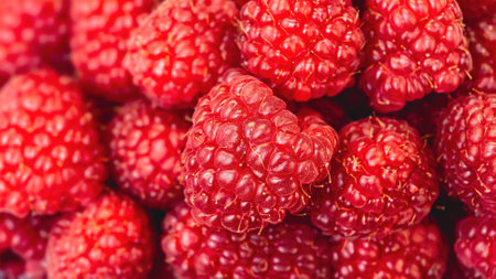 Fresh raspberries as a background, close-up, macroの写真素材