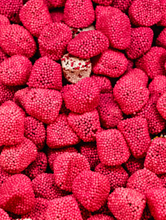 Colorful candies in the shape of hearts. Valentine's Day background.