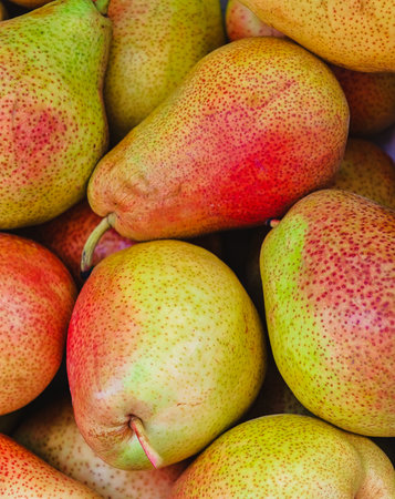Fresh and Juicy Pears in a Vibrant Display - High-Resolution Background Ideal for Marketing, Social...