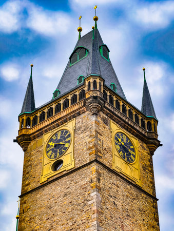 Tower of the Old Town Hall in Prague, Czech Republic.