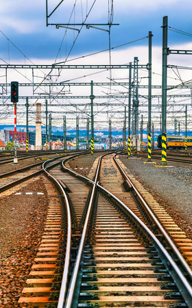 Railway tracks in the city of Gdansk, Poland.